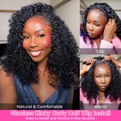 Kinky Curly Half Wig 250 Density Human Hair 26 Inch
