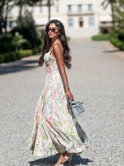 Elegant Printed A-Line Women's Dress in Polyester