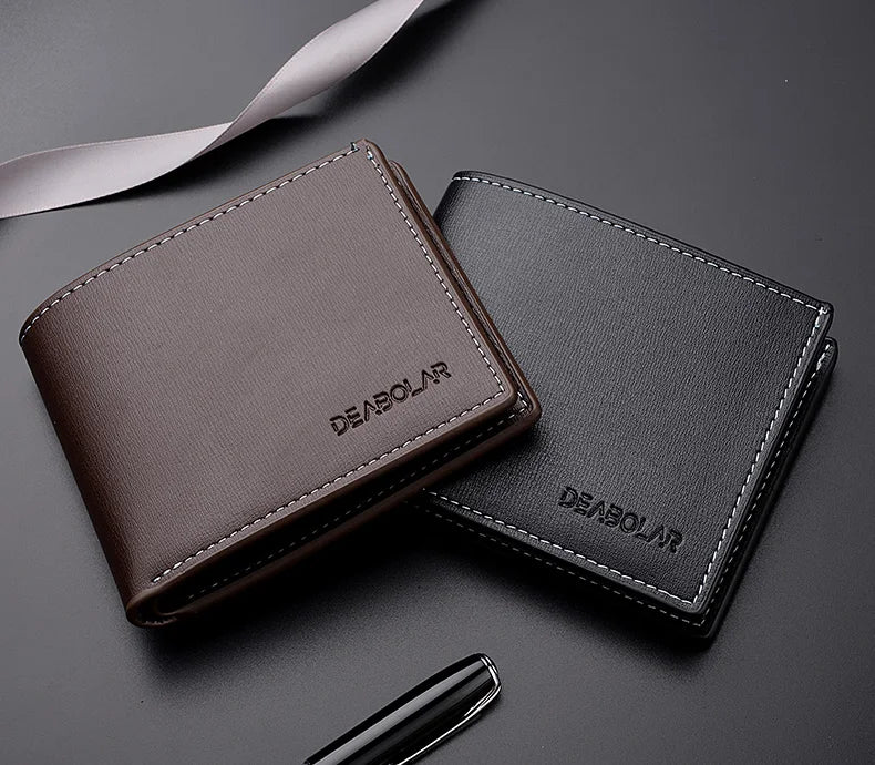 PU Leather Short Wallet for Men in Thin Folding Design