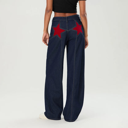 Women's Vintage Star Pattern Loose Denim Jeans