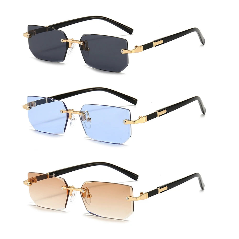 Rimless Rectangle Sunglasses for Women and Men