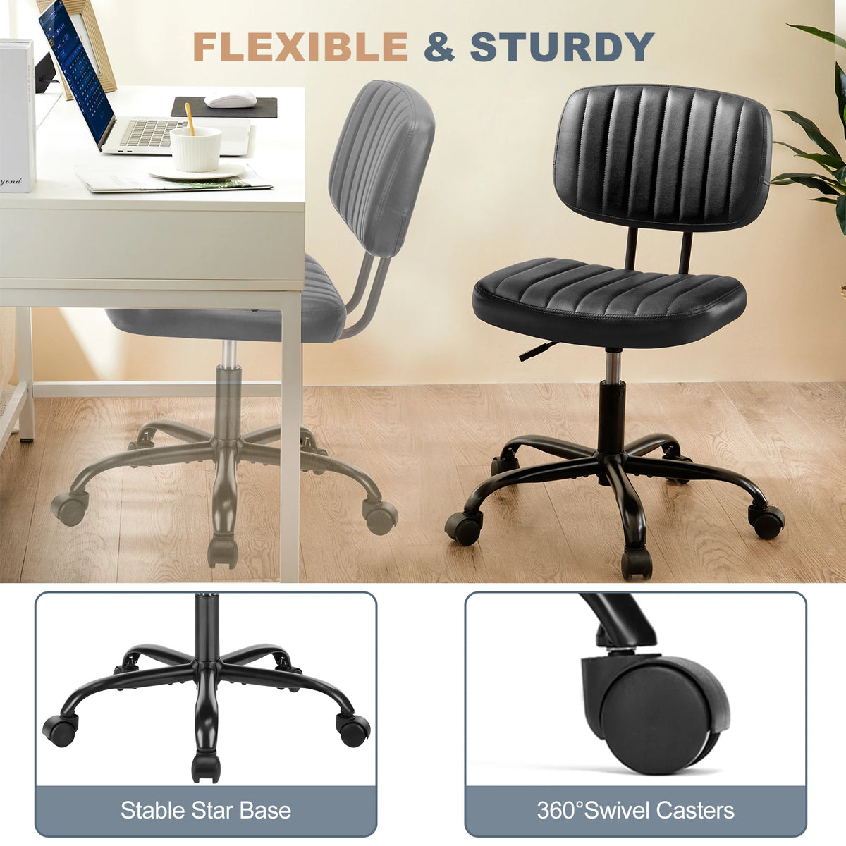 Height Adjustable PU Leather Office Desk Chair
