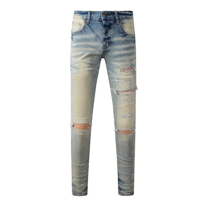 Men's Retro Wash Low Rise Elastic Skinny Denim Jeans
