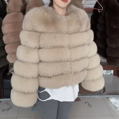 QUEENTINA Brown Fox Fur Coat for Women