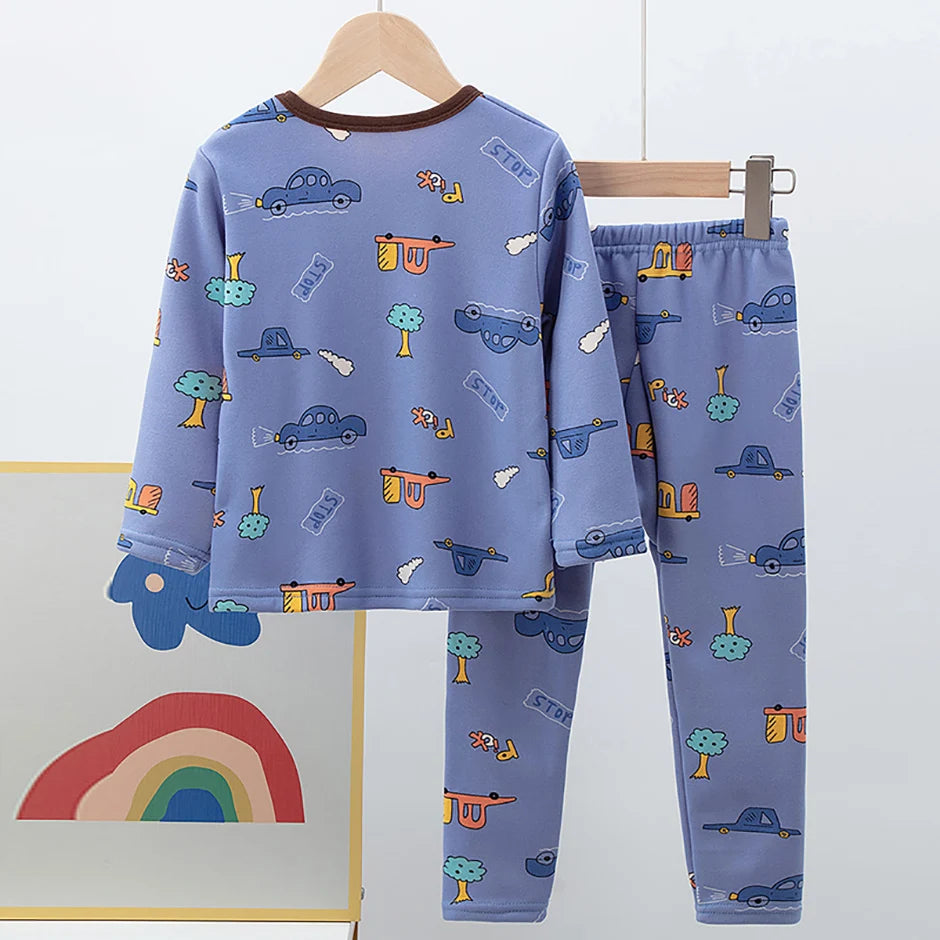 Children's Cartoon Printed Thick Warm Underwear Set