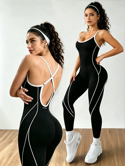 Women Yoga Jumpsuit Open Back High Elastic Slim Fit