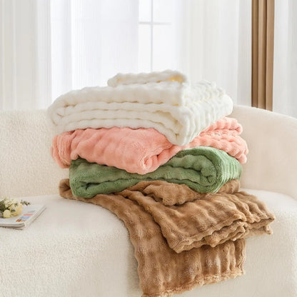 3D Bubble White Plush Fleece Throw Blanket