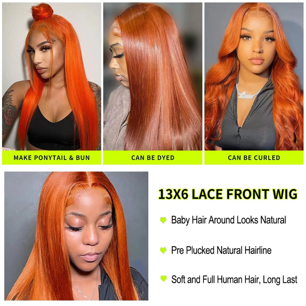 Brazilian Straight Ginger Orange Lace Front Human Hair Wig