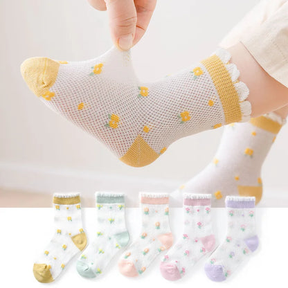 Children's Summer Fishnet Cotton Socks Set
