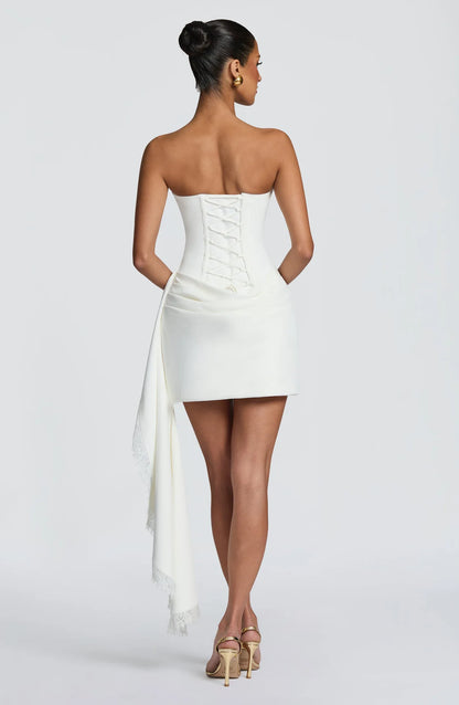 Women Strapless Lace Trim Bodycon Dress