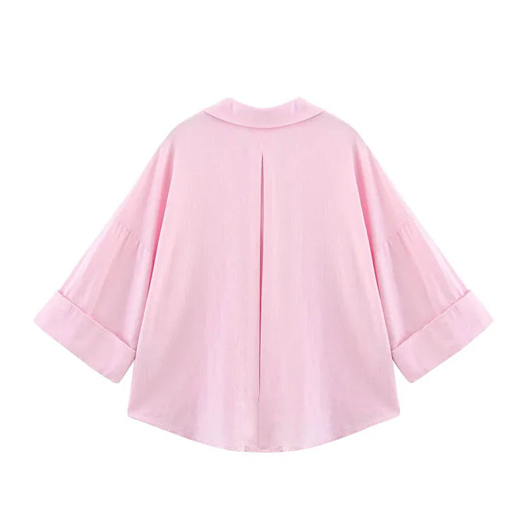 Wide Sleeved Asymmetric Hem Shirt for Women