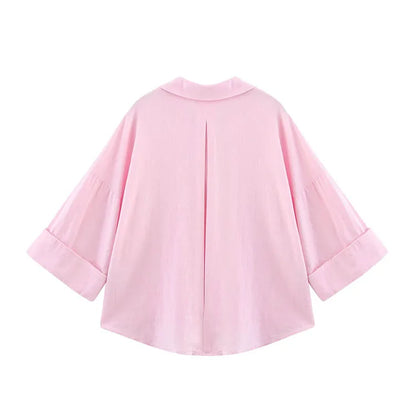 Wide Sleeved Asymmetric Hem Shirt for Women
