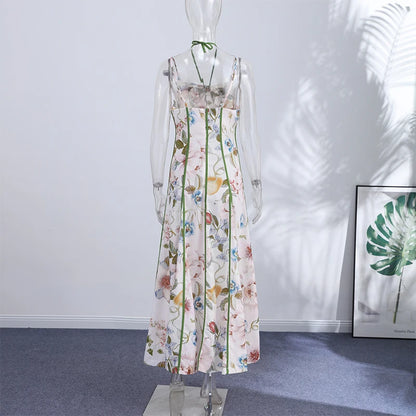 Elegant Printed A-Line Women's Dress in Polyester