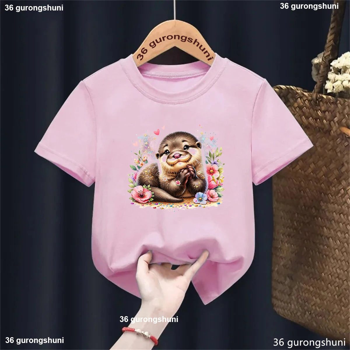 Kawaii Otter Love Printed T-Shirt for Kids