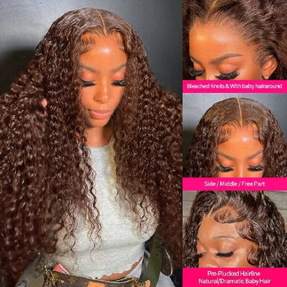 Deep Wave Frontal Wig 30 Inch Chocolate Brown Human Hair
