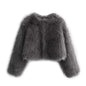 Women's Faux Fur Round Neck Short Jacket