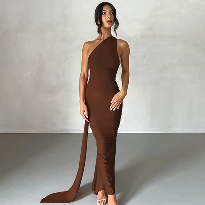 Hugcitar One Shoulder Backless Maxi Dress Women