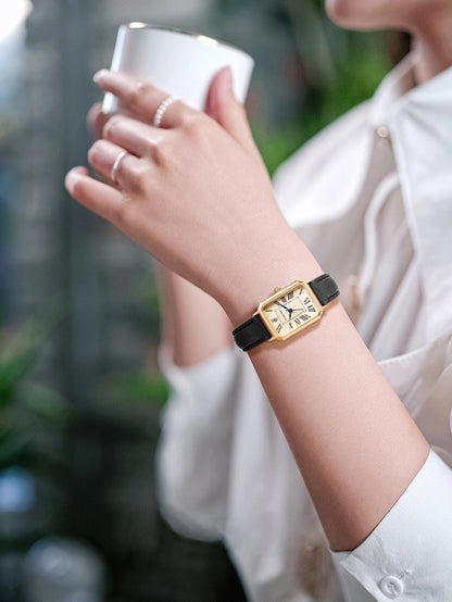 Fashion Retro Square Leather Strap Quartz Watch for Women