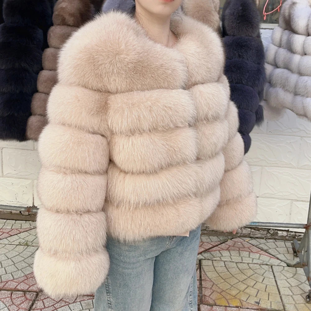 QUEENTINA Brown Fox Fur Coat for Women