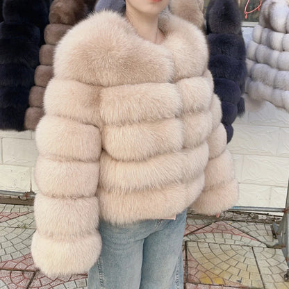 QUEENTINA Brown Fox Fur Coat for Women