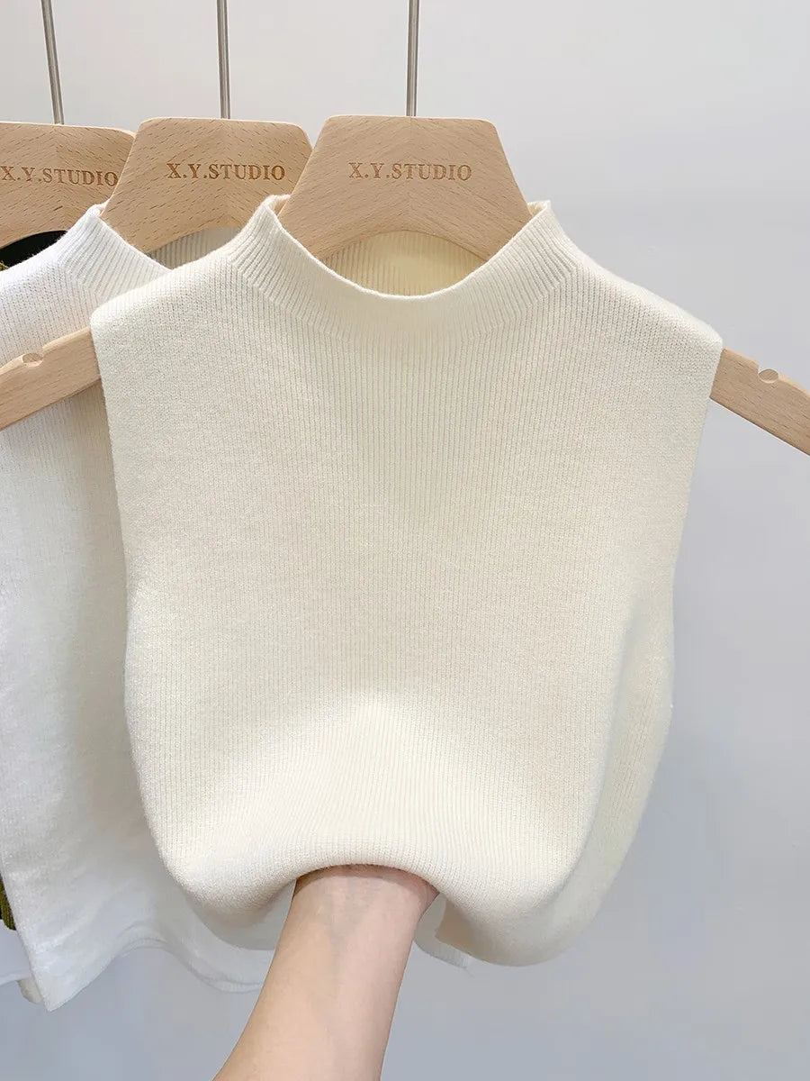 Women Slim Knitted Tank Top Sleeveless Solid Sweater