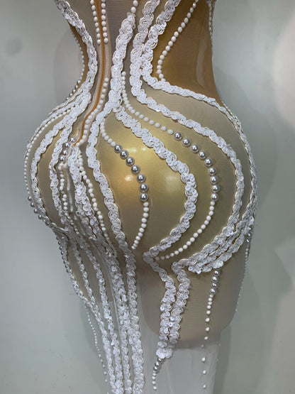 Elegant Women Long Dress with Pearl Sequins