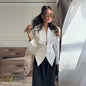 Chic Waist Cinched Women's Blazer Coat with Stand Collar
