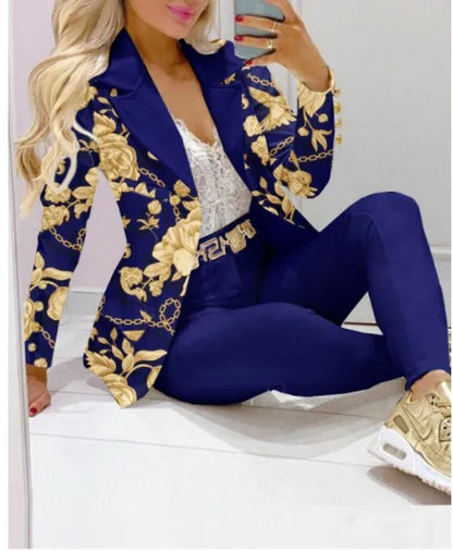 Paisley Butterfly Blazer Suit and Pants Set for Women