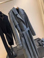 Grey Wool Blend Women's Long Coat with Belt