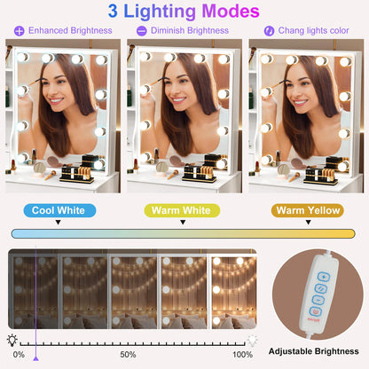 Teousev White LED Makeup Vanity Set with Stool