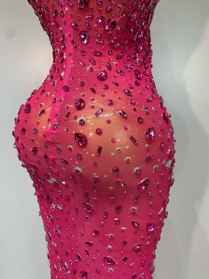 Luxury Rhinestone Mesh Bodycon Dress for Women