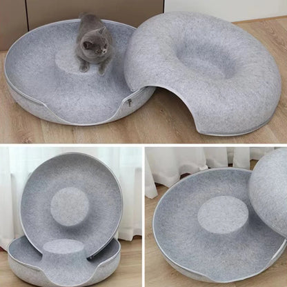 Felt Donut Cat Bed with Breather Hole and Tunnel