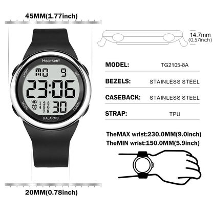 Hearkent 8 Alarm Waterproof Digital Wristwatch