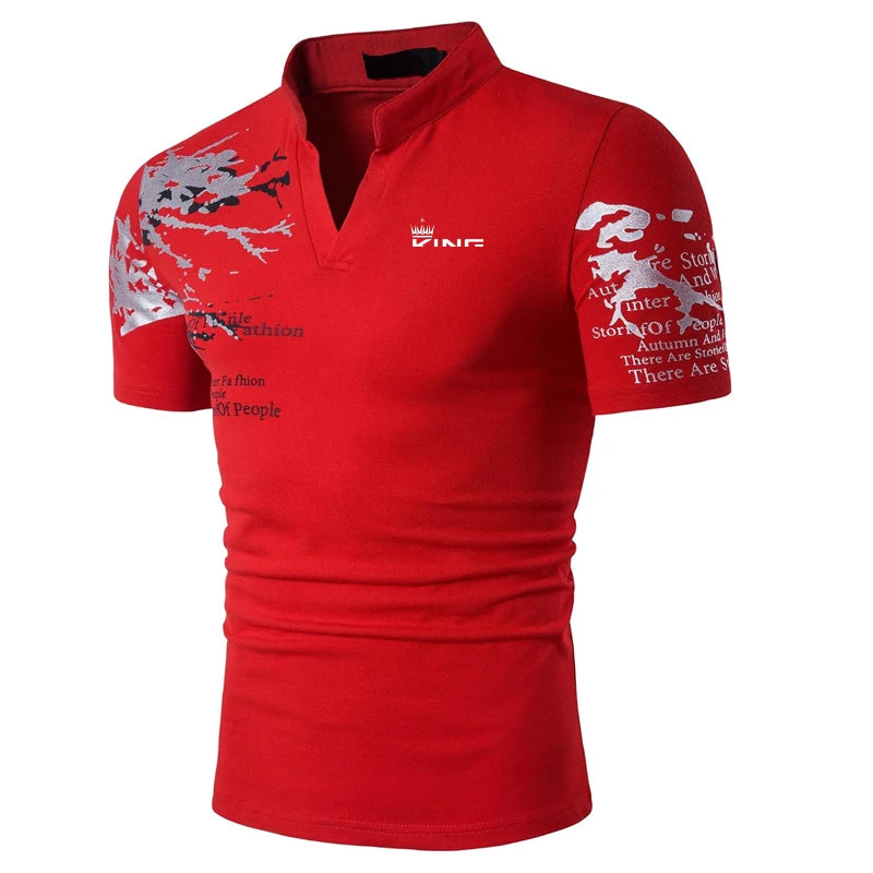 Men's Casual V Neck Polo Shirt in Polyester