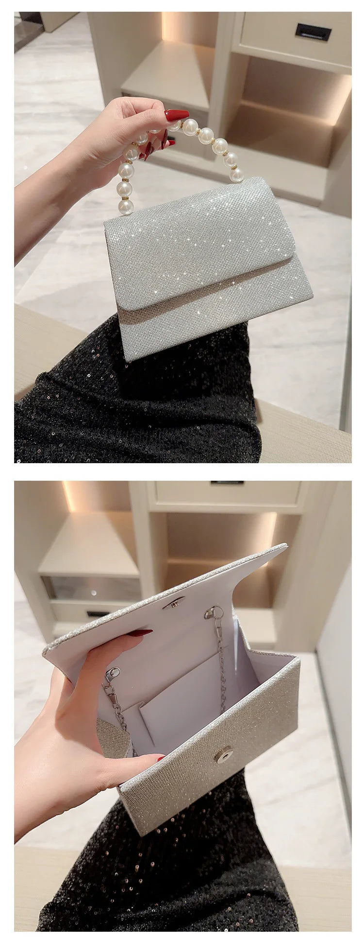 Luxury Sequined Hand-held Dinner Bag for Weddings