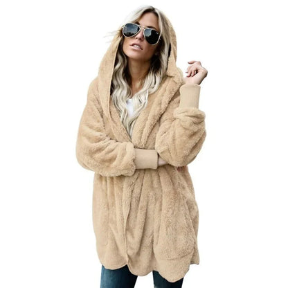 Winter Fleece Cardigan Jacket Women Hooded Outerwear