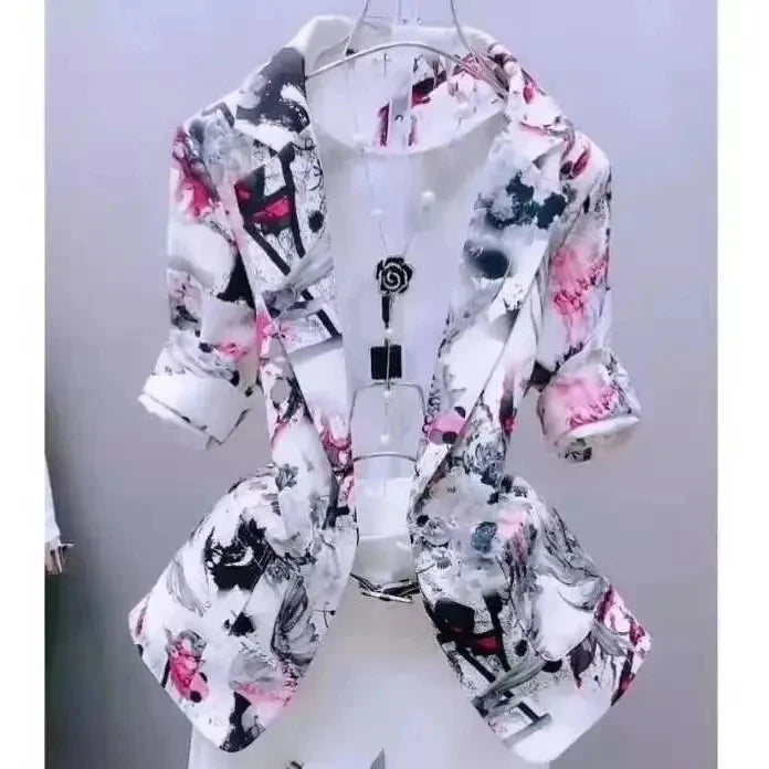 Women Printed Blazer Cardigan Short Jacket