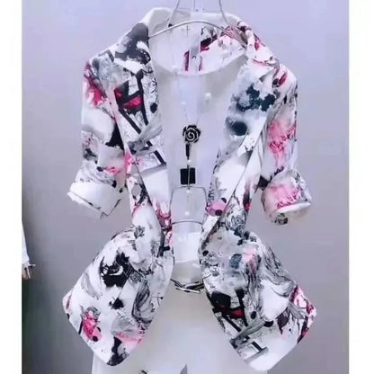 Women Printed Blazer Cardigan Short Jacket