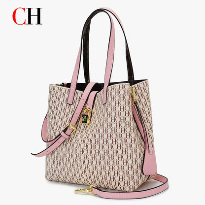 CH Women Monogram Print Shoulder Bag Large Capacity