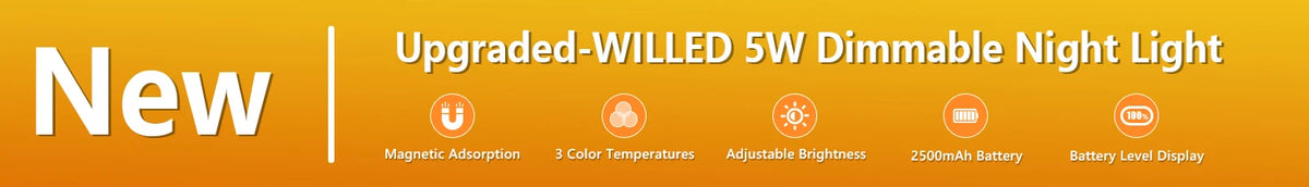WILLED 5W Dimmable LED Night Light with Rechargeable Battery