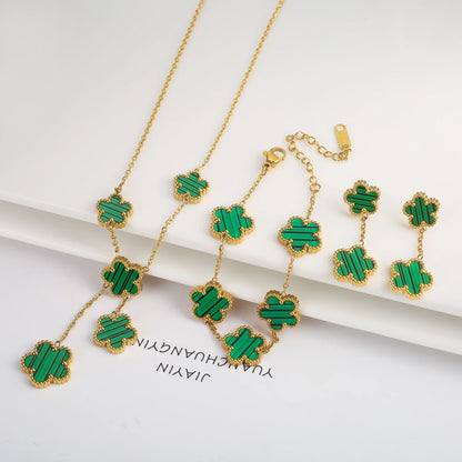 18k Gold-Plated Five-Leaf Flower Jewelry Set