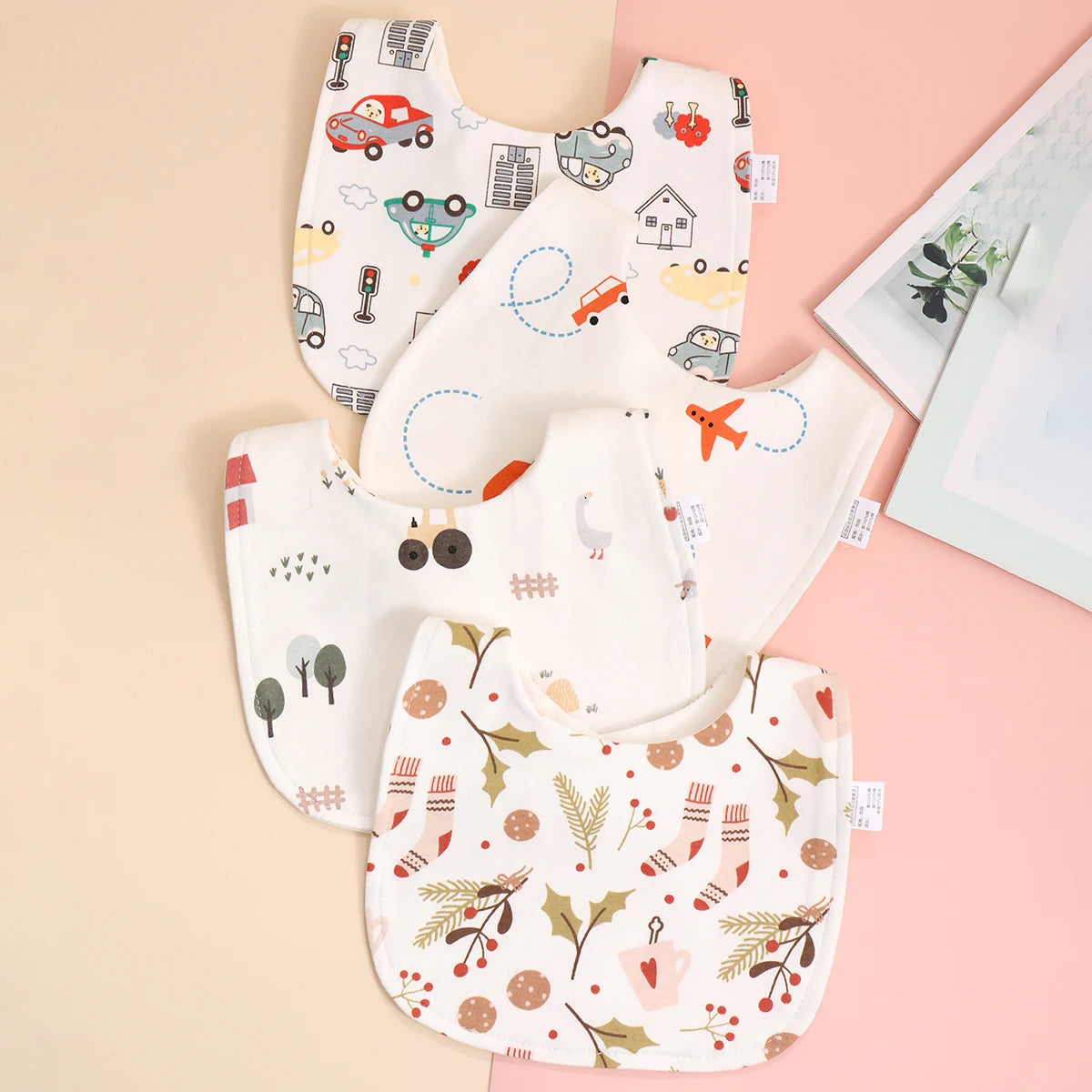 4pcs Cotton Baby Adjustable Bibs Bandana Scarf
