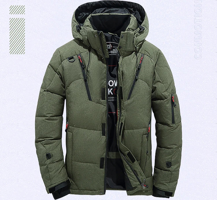 Men's White Duck Down Winter Jacket Hooded Parka