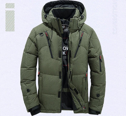 Men's White Duck Down Winter Jacket Hooded Parka