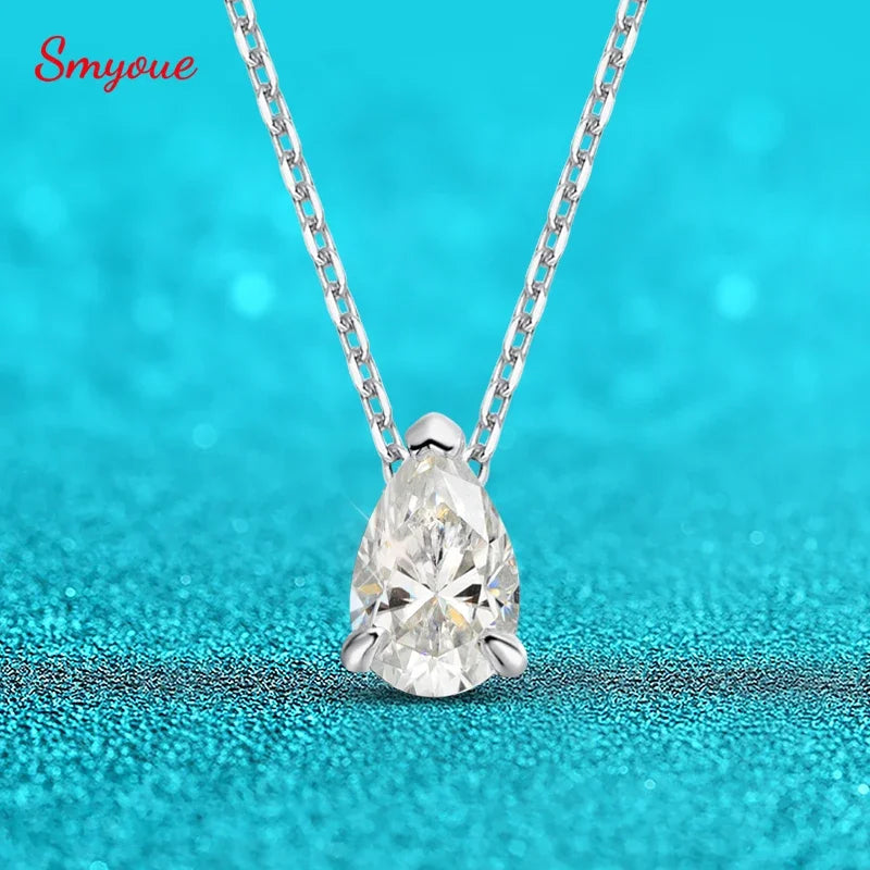 Smyoue Pear Cut Moissanite Necklace 925 Sterling Silver