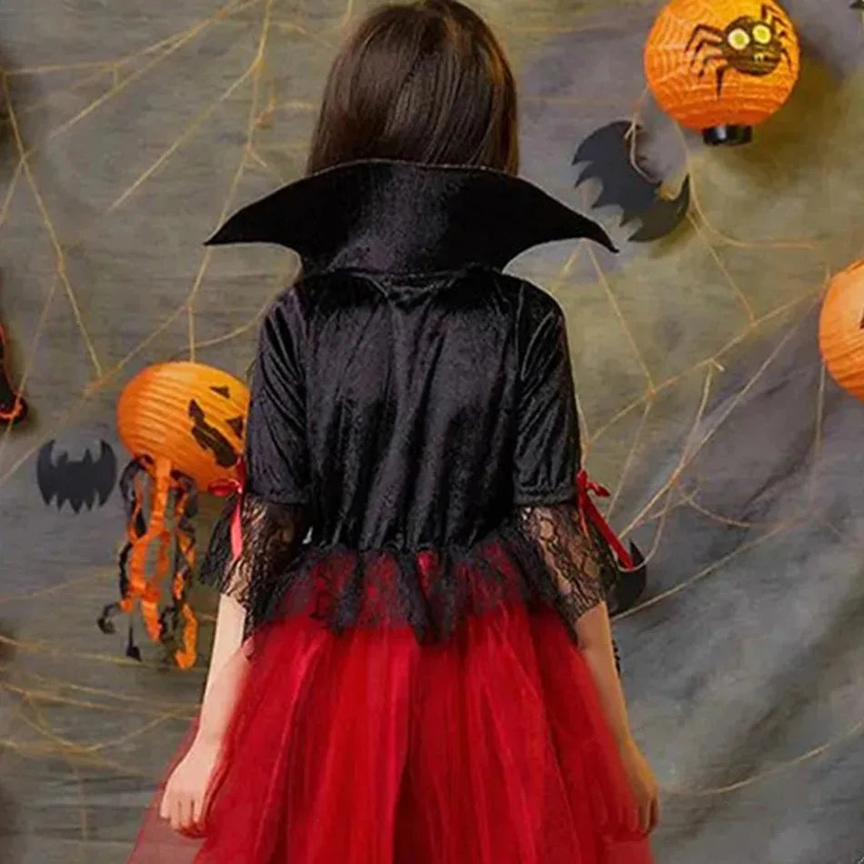 Halloween Vampire Dress for Kids in Scarlet Gothic Style