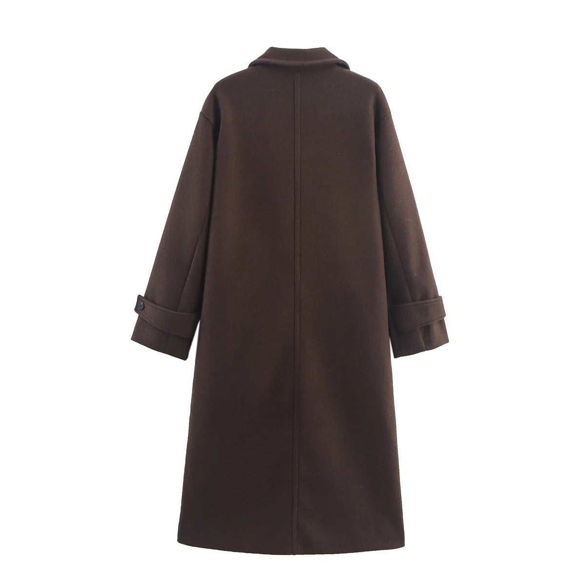 Brown Woolen Coat for Women with Notch Neck