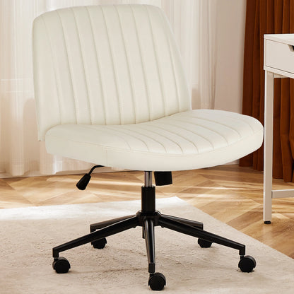 JHK Armless PU Leather Office Chair with Wheels