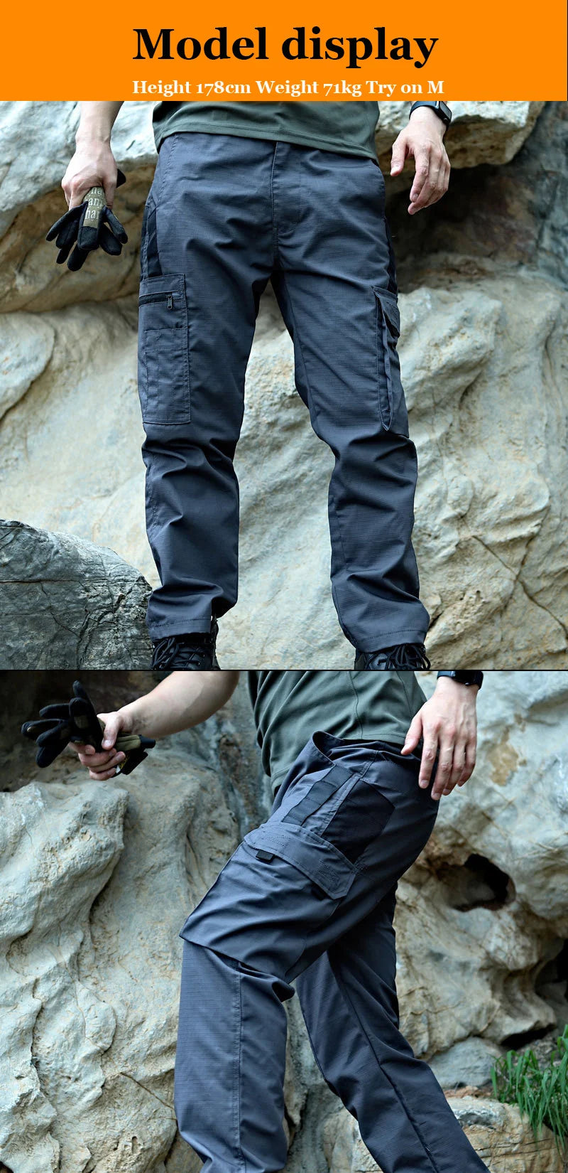 Men's Cargo Trousers Waterproof Multi-Pocket Pants