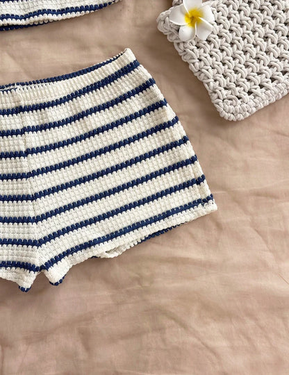 Summer Knit Halter Top and Shorts Set with Stripes